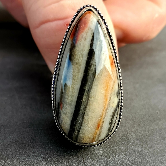New Amazing Picasso Jasper 925 Silver Ring. - Picture 4 of 14